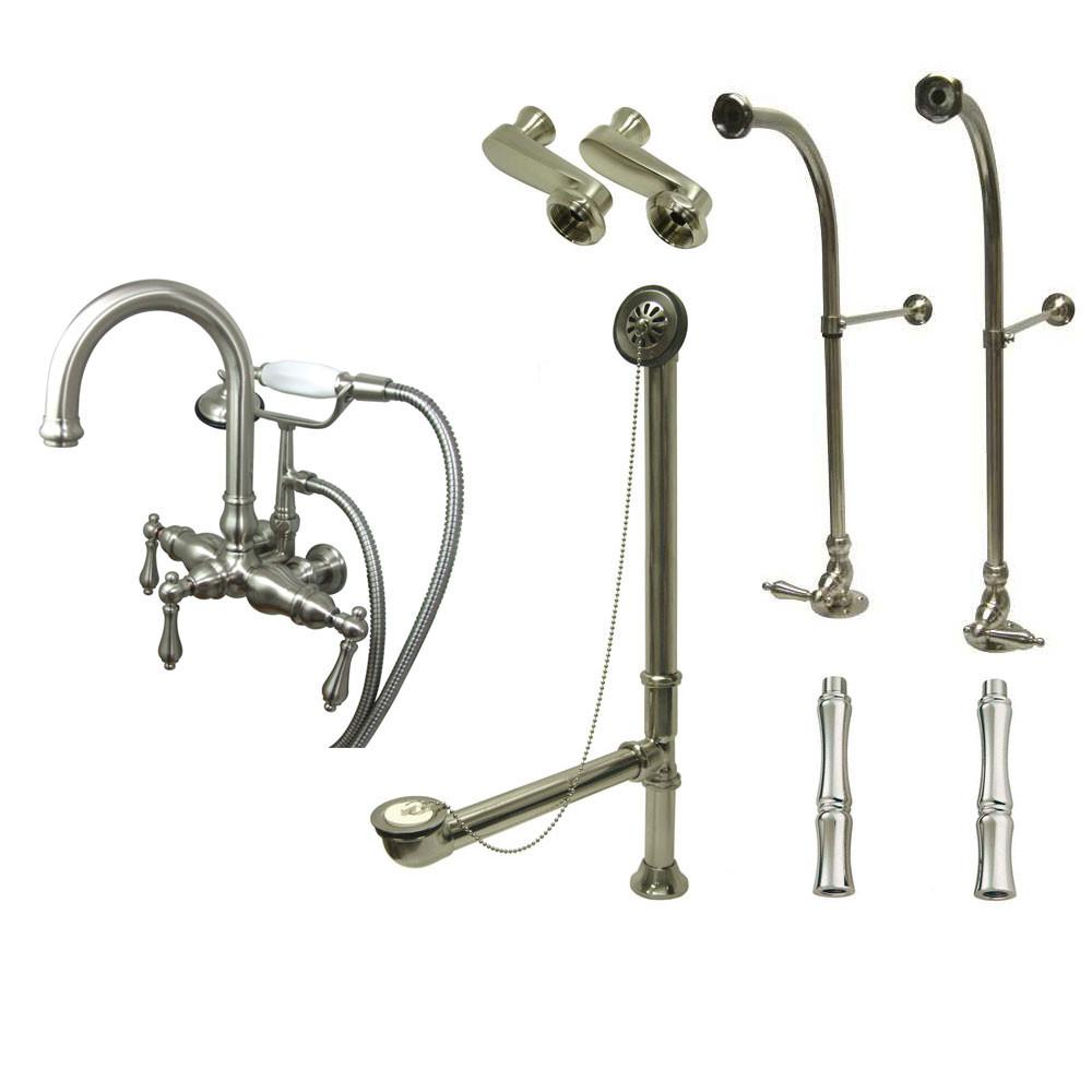 Freestanding Floor Mount Satin Nickel Metal Lever Handle Clawfoot Tub Filler Faucet with Hand Shower Package 3013T8FSP