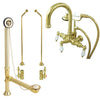 Polished Brass Wall Mount Clawfoot Tub Faucet Package w Drain Supplies Stops CC3015T2system