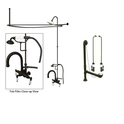 Oil Rubbed Bronze Clawfoot Tub Faucet Shower Kit with Enclosure Curtain Rod 3015T5CTS