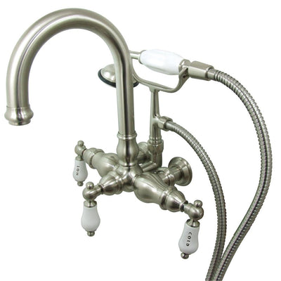 Kingston Satin Nickel Wall Mount Clawfoot Tub Faucet w hand shower CC3015T8