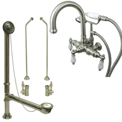 Satin Nickel Wall Mount Clawfoot Tub Faucet w hand shower w Drain Supplies Stops CC3015T8system