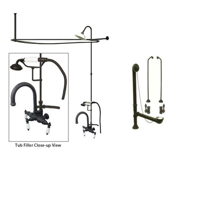 Oil Rubbed Bronze Clawfoot Tub Faucet Shower Kit with Enclosure Curtain Rod 3017T5CTS