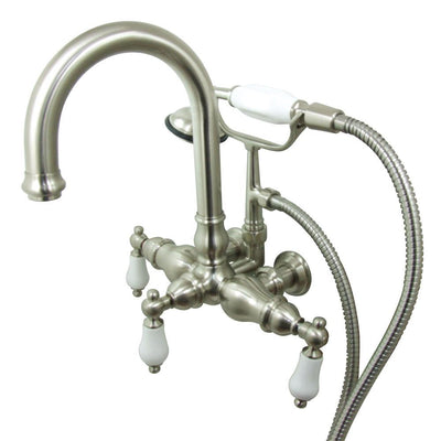 Kingston Satin Nickel Wall Mount Clawfoot Tub Faucet w hand shower CC3017T8