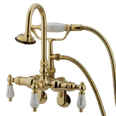 Kingston Polished Brass Wall Mount Clawfoot Tub Faucet w hand shower CC303T2