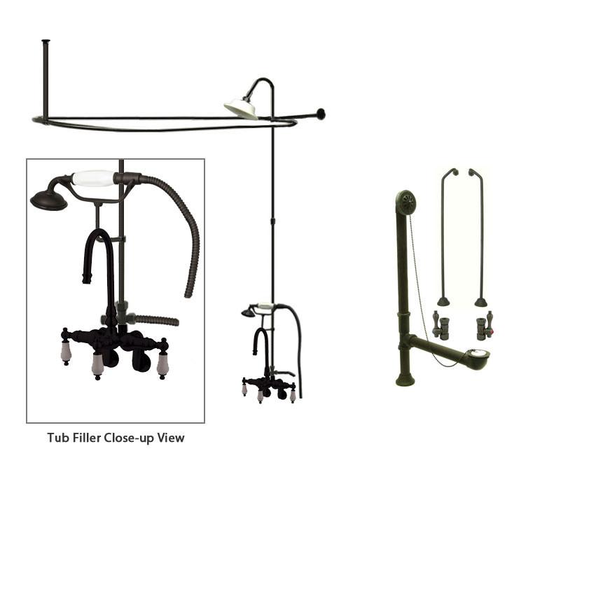 Oil Rubbed Bronze Clawfoot Tub Faucet Shower Kit with Enclosure Curtain Rod 305T5CTS