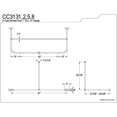 Kingston Brass Chrome Shower Enclosure D-Type Shower Rod CC3131