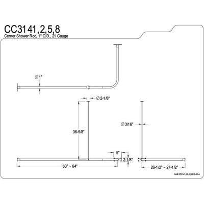 Kingston Brass Polished Brass Shower Enclosure Corner Rod CC3142