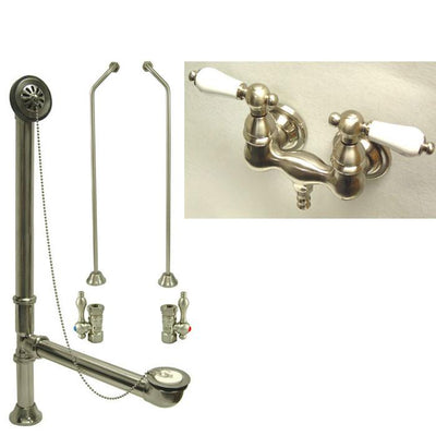 Satin Nickel Wall Mount Clawfoot Tub Faucet Package Supply Lines & Drain CC35T8system