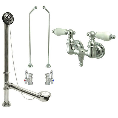 Chrome Wall Mount Clawfoot Tub Filler Faucet Package Supply Lines & Drain CC36T1system