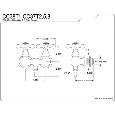 Kingston Brass Satin Nickel Wall Mount Clawfoot Tub Filler Faucet CC37T8