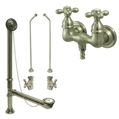 Satin Nickel Wall Mount Clawfoot Bath Tub Faucet Package Supply Lines & Drain CC37T8system