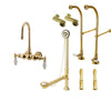 Freestanding Floor Mount Polished Brass Hot/Cold Porcelain Lever Handle Clawfoot Tub Filler Faucet Package 3T2FSP