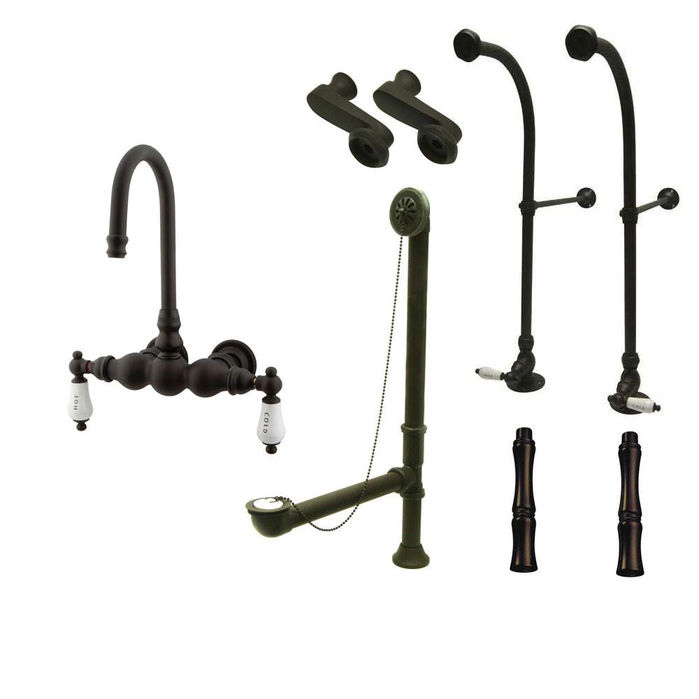 Freestanding Floor Mount Oil Rubbed Bronze Hot/Cold Porcelain Lever Handle Clawfoot Tub Filler Faucet Package 3T5FSP