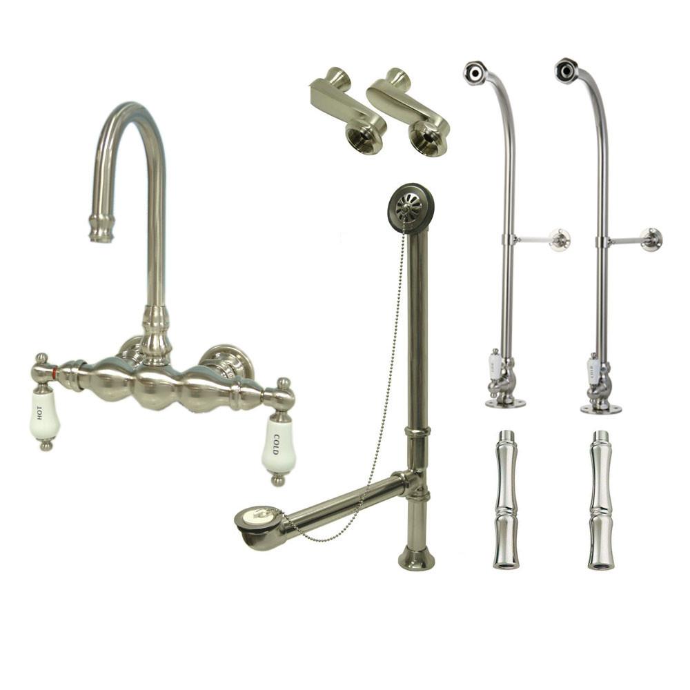 Freestanding Floor Mount Satin Nickel Hot/Cold Porcelain Lever Handle Clawfoot Tub Filler Faucet Package 3T8FSP