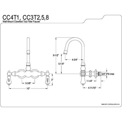 Kingston Brass Satin Nickel Wall Mount Clawfoot Tub Filler Faucet CC3T8