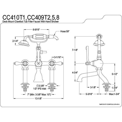 Kingston Polished Brass Deck Mount Clawfoot Tub Faucet w hand shower CC409T2