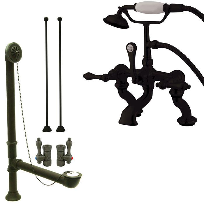 Oil Rubbed Bronze Deck Mount Clawfoot Tub Faucet Package w Drain Supplies Stops CC409T5system