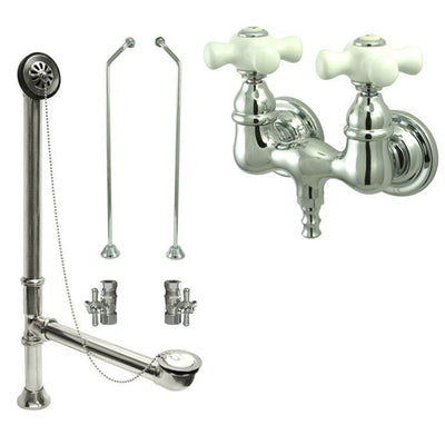 Chrome Wall Mount Clawfoot Tub Filler Faucet Package Supply Lines & Drain CC40T1system