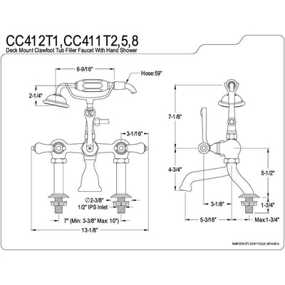 Kingston Polished Brass Deck Mount Clawfoot Tub Faucet w hand shower CC411T2