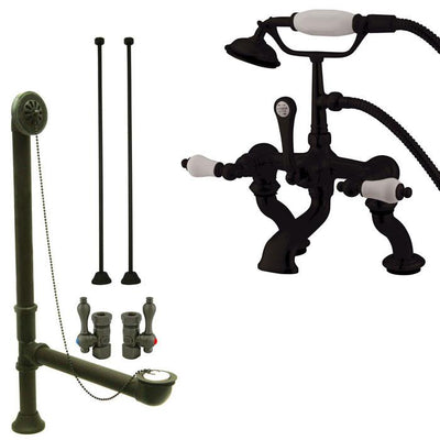 Oil Rubbed Bronze Deck Mount Clawfoot Tub Faucet Package w Drain Supplies Stops CC411T5system