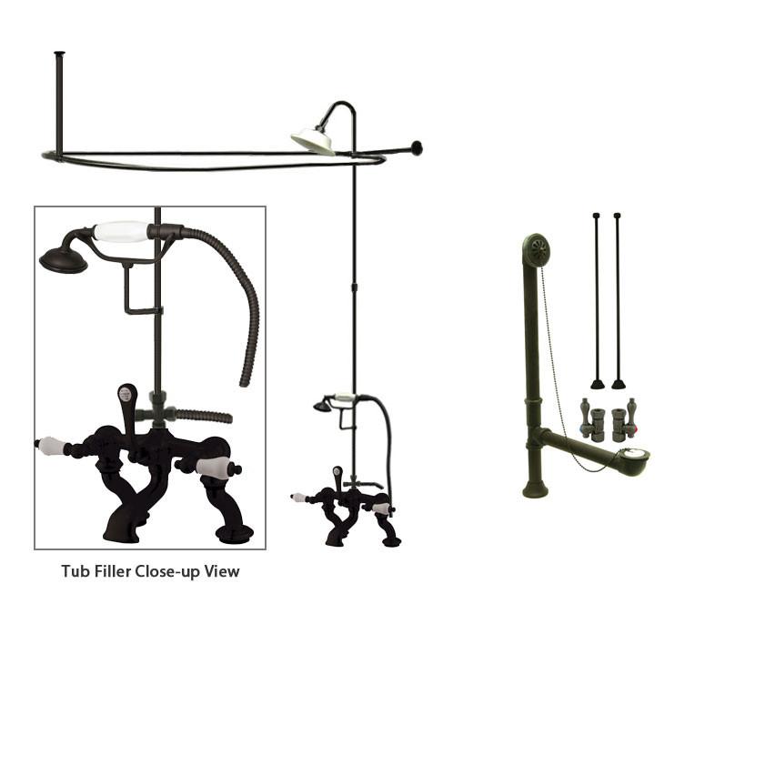 Oil Rubbed Bronze Clawfoot Tub Faucet Shower Kit with Enclosure Curtain Rod 411T5CTS