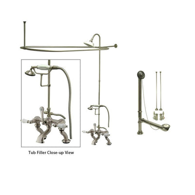 Satin Nickel Clawfoot Tub Faucet Shower Kit with Enclosure Curtain Rod 411T8CTS