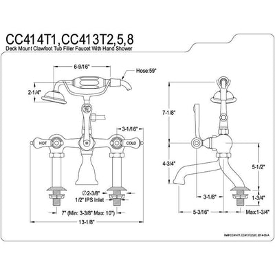 Kingston Brass Satin Nickel Deck Mount Clawfoot Tub Faucet w hand shower CC413T8