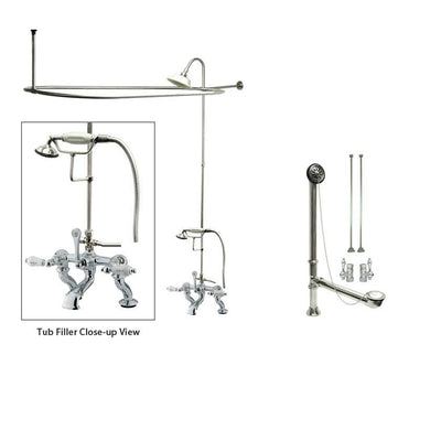 Chrome Clawfoot Tub Faucet Shower Kit with Enclosure Curtain Rod 414T1CTS