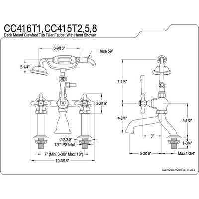 Kingston Brass Satin Nickel Deck Mount Clawfoot Tub Faucet w hand shower CC415T8