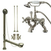 Satin Nickel Deck Mount Clawfoot Tub Faucet w hand shower w Drain Supplies Stops CC415T8system