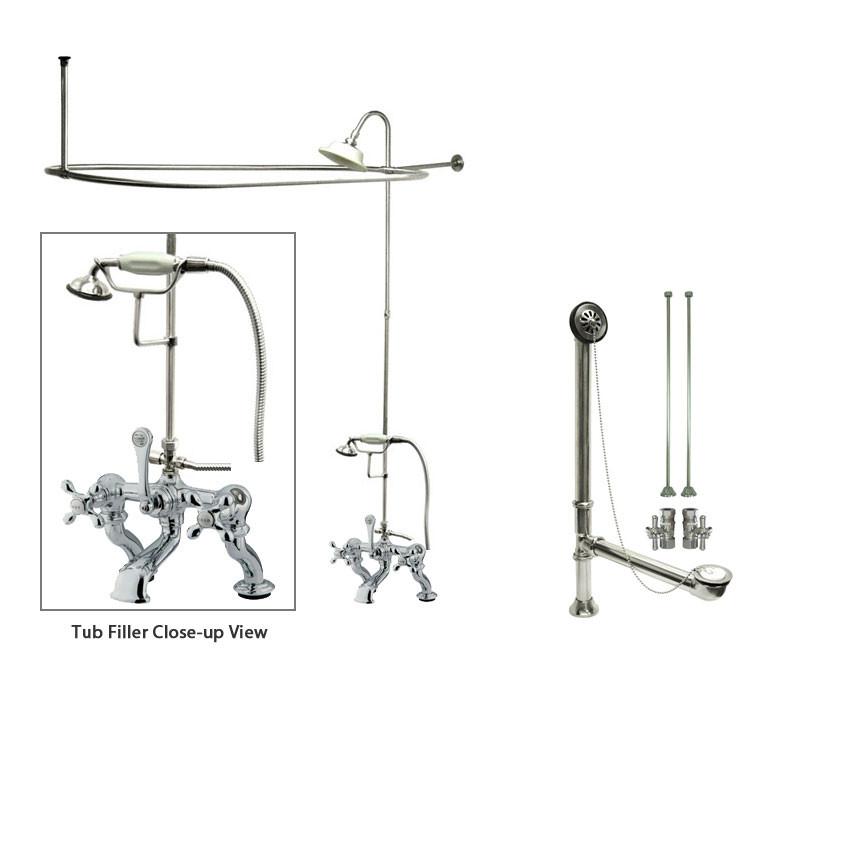 Chrome Clawfoot Tub Faucet Shower Kit with Enclosure Curtain Rod 416T1CTS