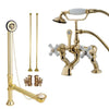 Polished Brass Deck Mount Clawfoot Tub Faucet Package w Drain Supplies Stops CC417T2system