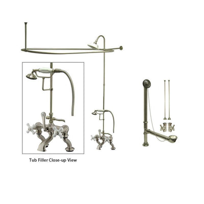 Satin Nickel Clawfoot Tub Faucet Shower Kit with Enclosure Curtain Rod 417T8CTS