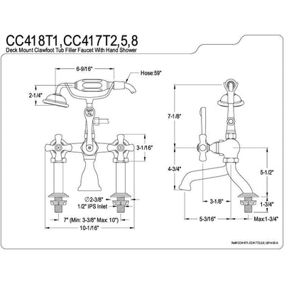 Kingston Brass Chrome Deck Mount Clawfoot Tub Faucet w hand shower CC418T1