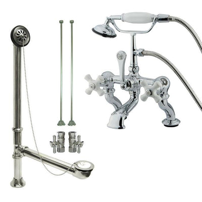 Chrome Deck Mount Clawfoot Tub Faucet w hand shower w Drain Supplies Stops CC418T1system