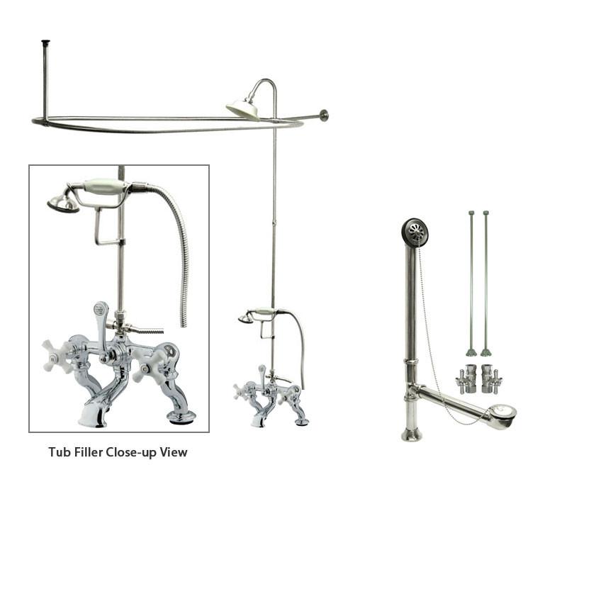 Chrome Clawfoot Tub Faucet Shower Kit with Enclosure Curtain Rod 418T1CTS