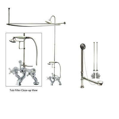 Chrome Clawfoot Tub Faucet Shower Kit with Enclosure Curtain Rod 418T1CTS