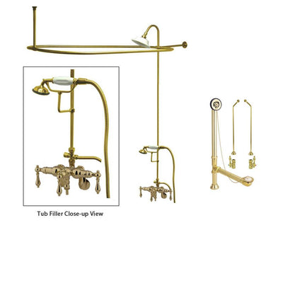 Polished Brass Faucet Clawfoot Tub Shower Kit with Enclosure Curtain Rod 419T2CTS