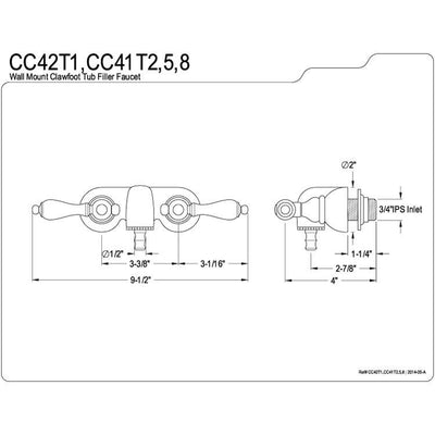 Kingston Brass Satin Nickel Wall Mount Clawfoot Tub Faucet CC41T8