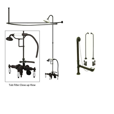 Oil Rubbed Bronze Clawfoot Tub Faucet Shower Kit with Enclosure Curtain Rod 423T5CTS