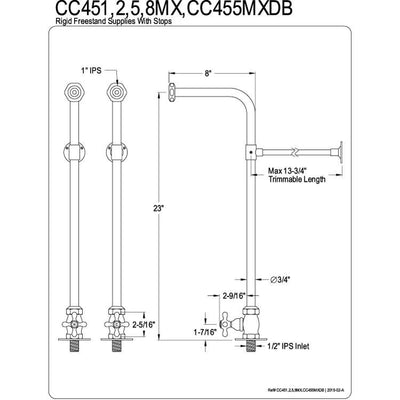 Kingston Brass Chrome Freestanding Bath Water Supply lines with stops CC451MX