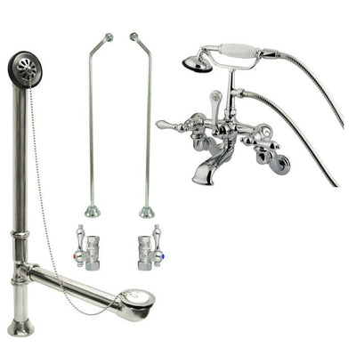 Chrome Wall Mount Clawfoot Tub Faucet w hand shower w Drain Supplies Stops CC458T1system