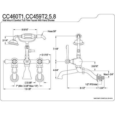 Kingston Oil Rubbed Bronze Wall Mount Clawfoot Tub Faucet w hand shower CC459T5