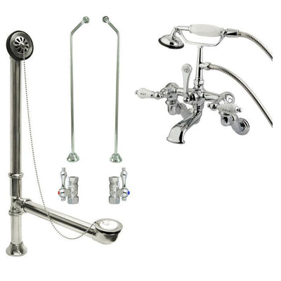 Chrome Wall Mount Clawfoot Tub Faucet w hand shower w Drain Supplies Stops CC462T1system