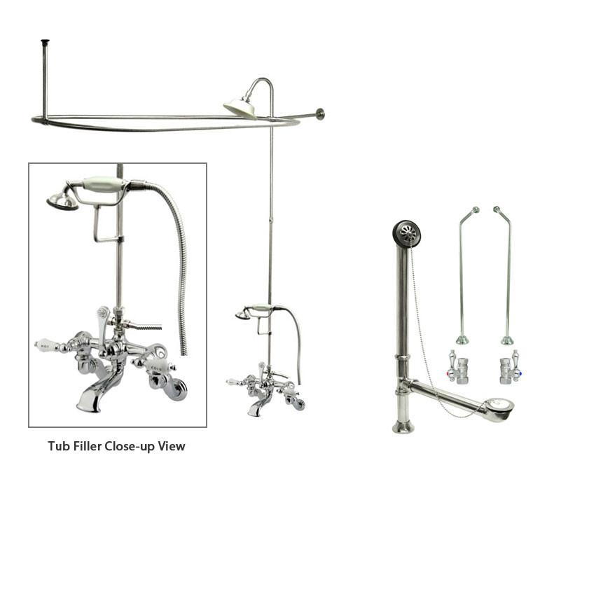 Chrome Clawfoot Tub Faucet Shower Kit with Enclosure Curtain Rod 462T1CTS