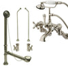 Satin Nickel Wall Mount Clawfoot Tub Faucet w hand shower w Drain Supplies Stops CC463T8system