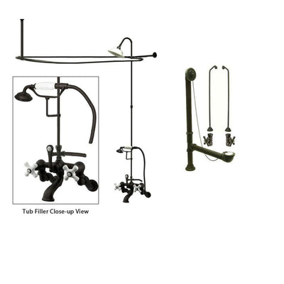 Oil Rubbed Bronze Faucet Clawfoot Tub Shower Kit with Enclosure Curtain Rod 465T5CTS