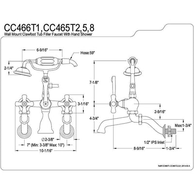 Kingston Brass Satin Nickel Wall Mount Clawfoot Tub Faucet w hand shower CC465T8