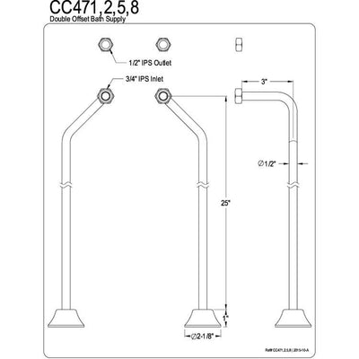 Kingston Chrome Double Offset Supply Lines Clawfoot Faucet Bath Supplies CC471