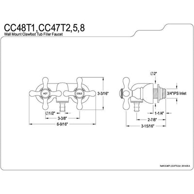 Kingston Brass Polished Brass Wall Mount Clawfoot Tub Faucet CC47T2